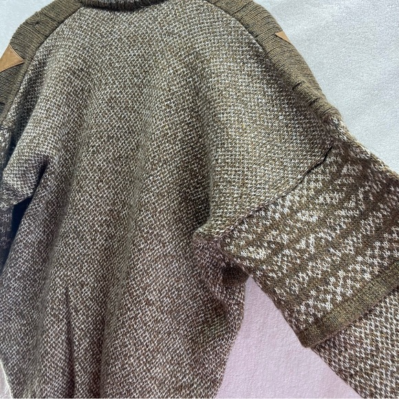 NOS Vintage 80’s Saint Tomas Leather Trimmed Patchwork Geometric Men Cardigan L - Picture 7 of 10